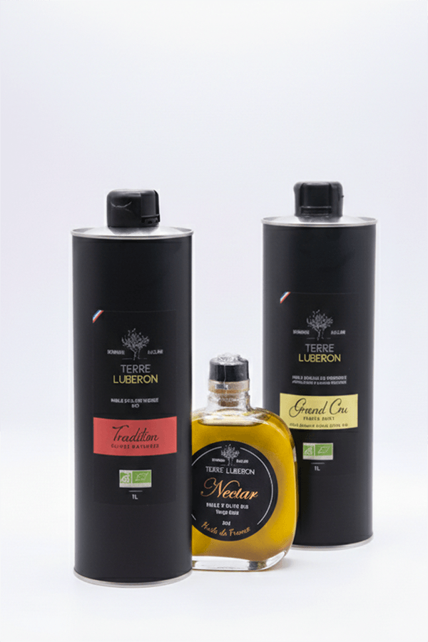 Trois bouteilles d'huile d'olive Terre Luberon